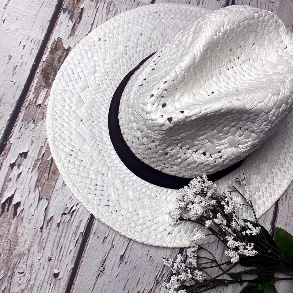 THE BRINNA White Panama Hat Summer Hat  With Black Band